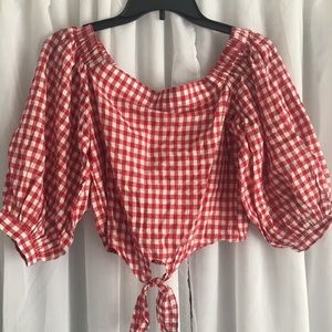 Red/plaid off the shoulder top